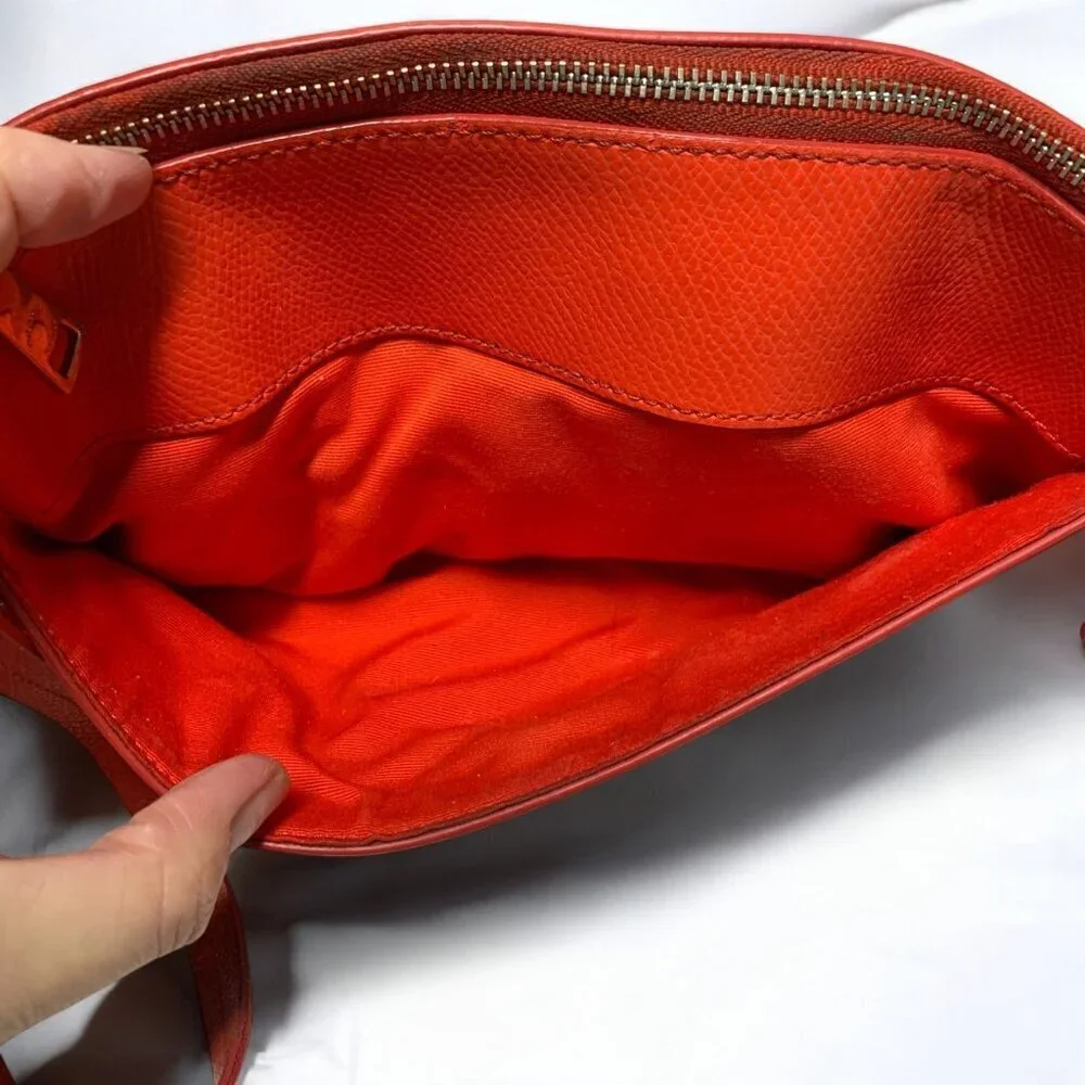 Coach Leather Pop Pouch Red Orange Pebbled Leather Convertible Strap F52598